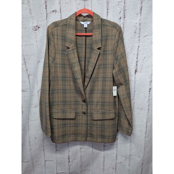Old Navy Taylor Relaxed Suit Blazer Jacket Brown Plaid Women size XL Tall NWT - Picture 2 of 9